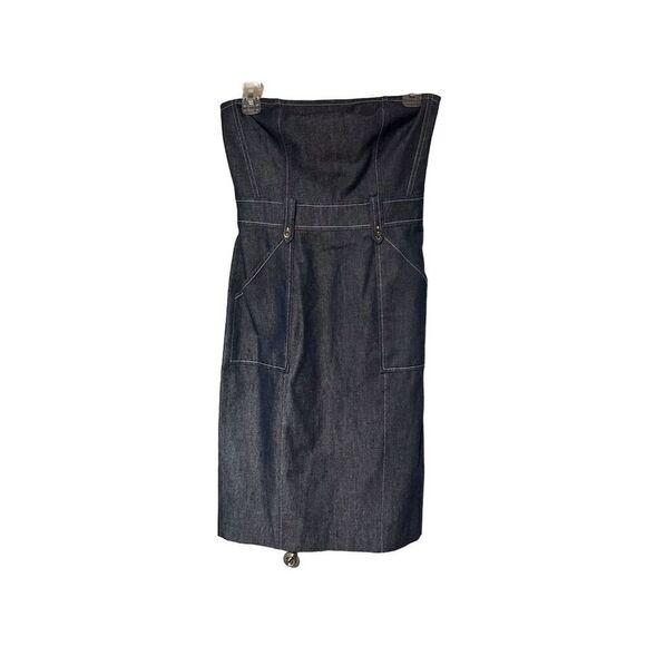 Express Strapless Denim Bodycon Midi Dress Blue Size 1/2 Women's Fashion - Picture 2 of 6
